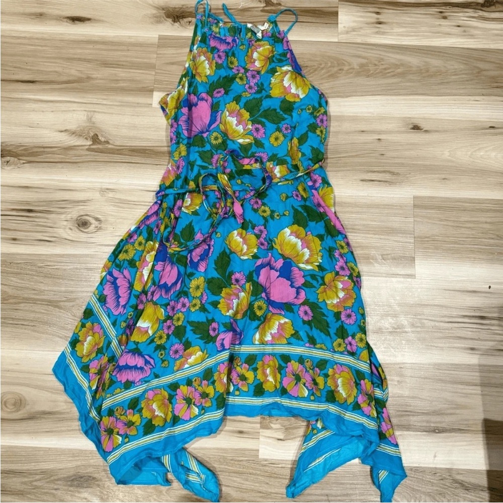 Floral Halter Dress in Blue and Pink